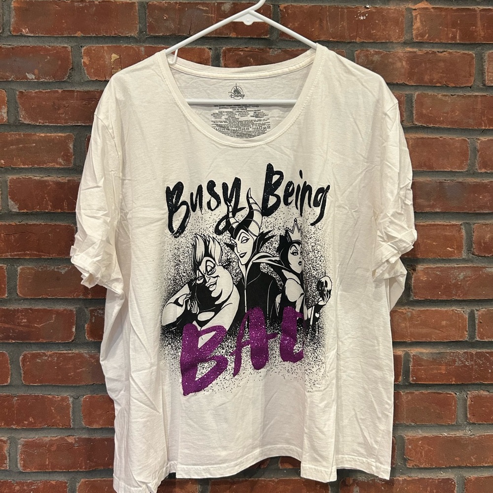 Disney White Cotton Glitter Villain Tee